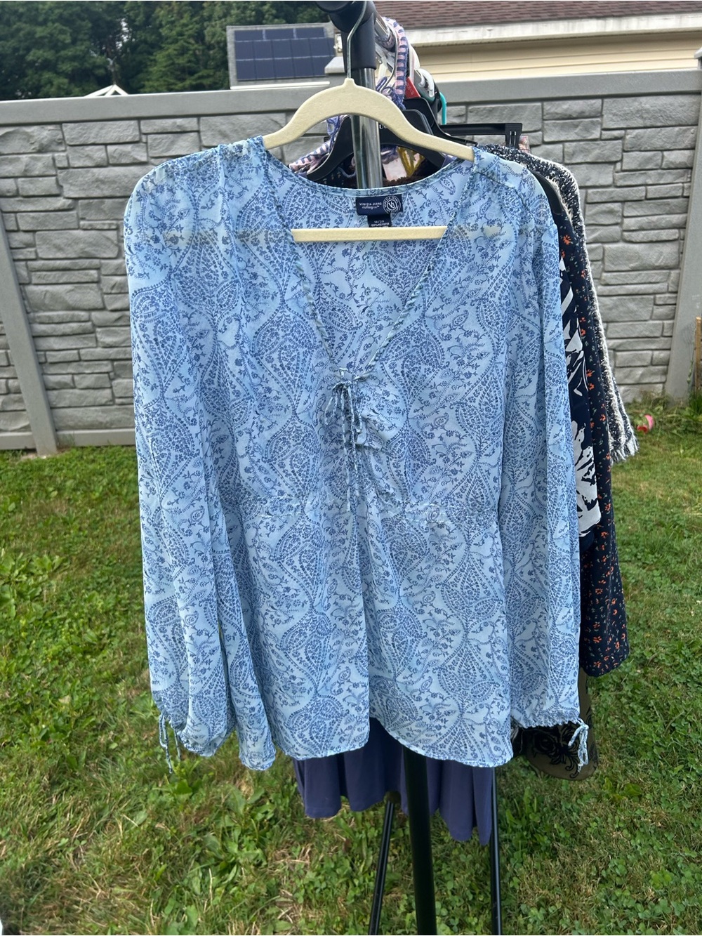 Venezia Light Blue Paisley Tie-Front Peasant Blouse